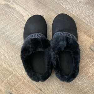 Isotoner | Black Faux Fur Trim House Slippers
